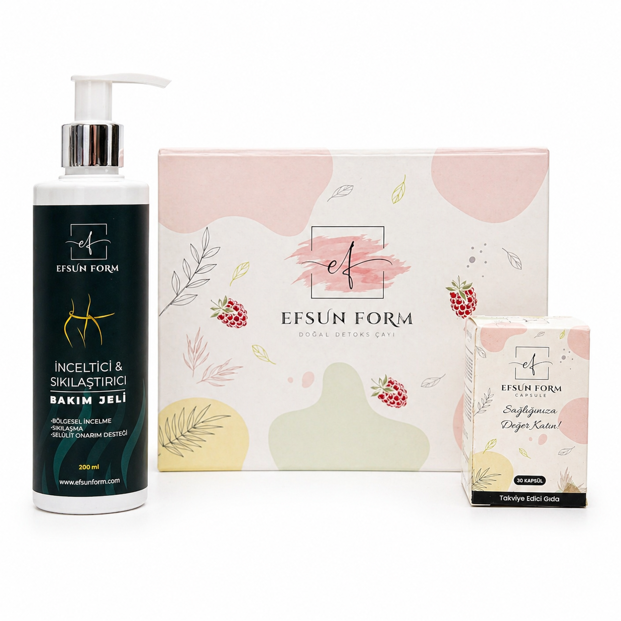 Efsun Form 3-Step Wellness Set (Detox Tea, Capsules & Firming Care Gel)